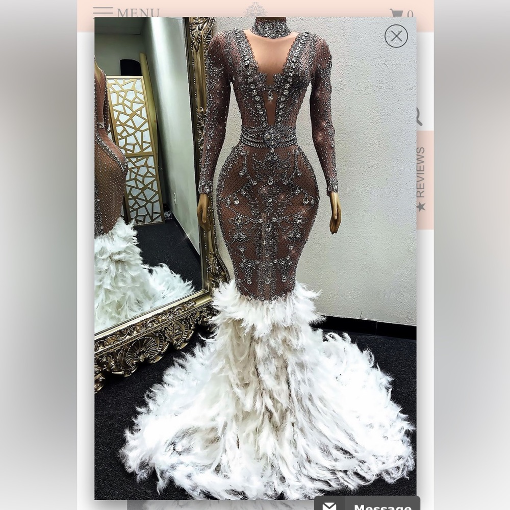Diamond Embellished Wedding/Prom Feathered Gown